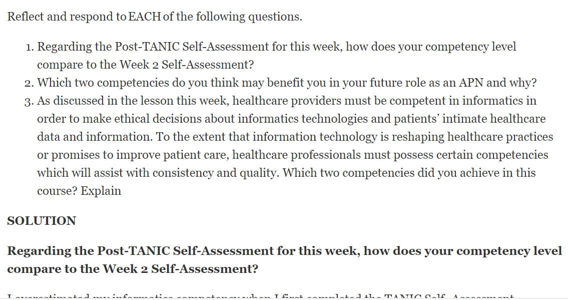 [Answered] NR599 Week 7 post TANIC Self-Assessment and Reflection -2023 ...
