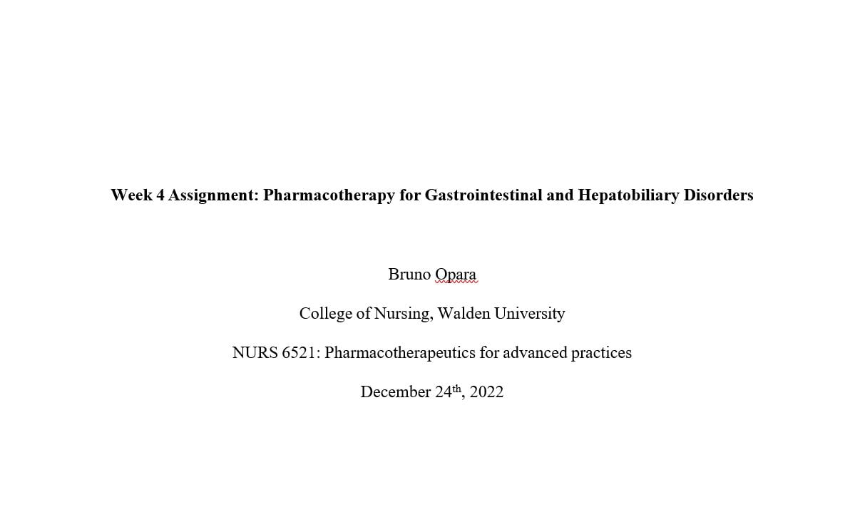 (Answered) NURS 6521 Week 4 Assignment: Pharmacotherapy for ...
