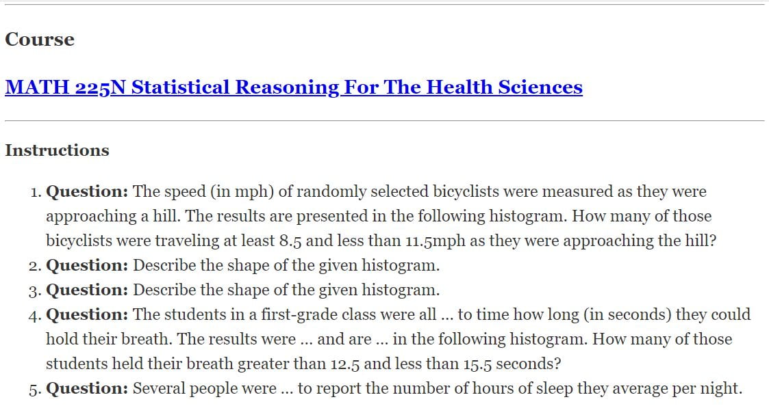  Answered MATH 225N Week 2 Assignment Frequency Tables And Histograms 
