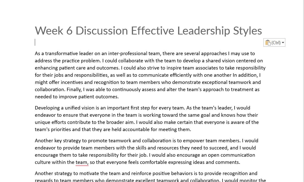 (Answered) NR703 Week 6 Discussion Effective Leadership Styles