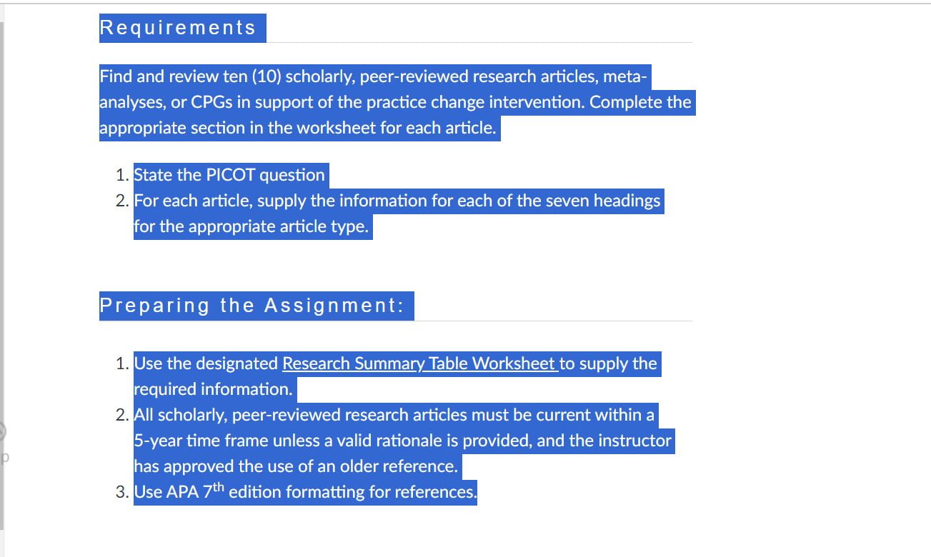 (Answered) NR505NP Week 5: Research Summary Assignment - Scholarly Guider